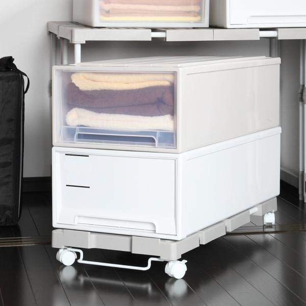 サイズ/最大外寸：約幅54〜76×奥行37×高さ11cm重量/約1.5kg内容量/1台材質/棚本体・ジョイント：ポリプロピレンパイプ：スチール鋼管粉体塗装取っ手：スチール粉体塗装キャスター：PP、スチールすべり止めシール：EVA生産国/中国...