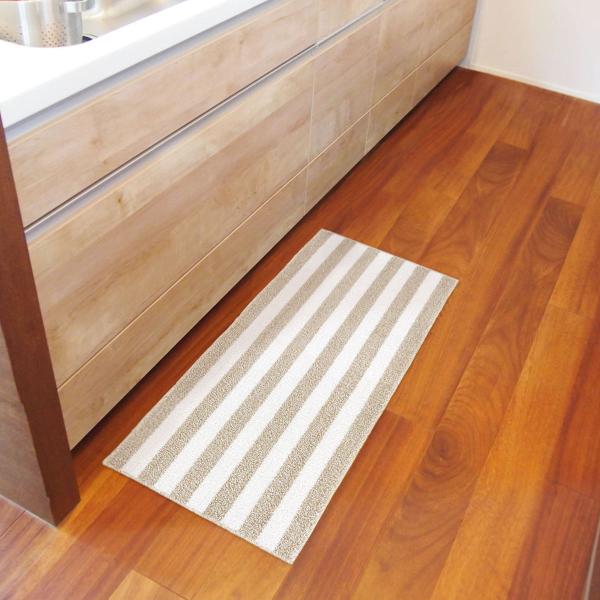 サイズ/約横45×縦120cm内容量/1枚材質/綿・ポリエステル・その他種類/ベージュ、グリーン生産国/中国製洗濯/洗濯機使用可能（ドラム式不可）●インテリアに溶け込むシンプルデザインの45×120cmキッチンマットです。●耐久性が高く掃除...