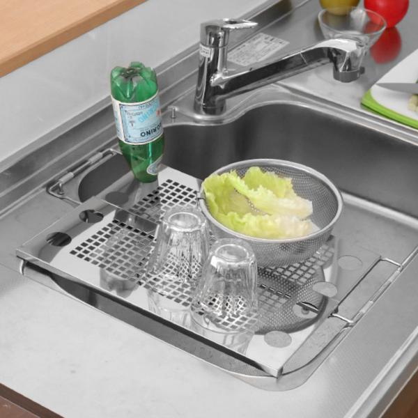 シンクラック 調理台トレー 伸縮式サポートラック ダブル ステンレス製 水切りプレート シンク上水切り 水切りトレー 伸縮タイプ 水切りトレイ インテリアパレットヤフー店 通販 Yahoo ショッピング