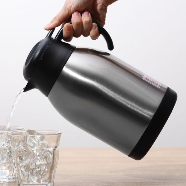 サイズ/約幅17.5×奥行14.5×高さ26.5cm容量/約2L内容量/1個材質/本体内側：ステンレス鋼本体外側：ステンレス鋼（焼付け塗装）口がね：ポリプロピレンふた栓：ポリプロピレン開閉レバー：ABS樹脂パッキン：シリコーンゴム生産国/中...