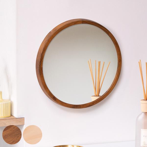 値段交渉不可】円形木製壁掛け鏡 直径約30cm