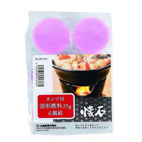 サイズ/約高さ3.5cm直径：約6.5cm重量/約25g内容量/6個組×3個入り生産国/日本製●家庭で本格料亭気分が味わえる「和ごころ懐石シリーズ」専用の固形燃料です。●カップ付き固形燃料なので、手を汚さずパックのまま即点火できます。着火剤...