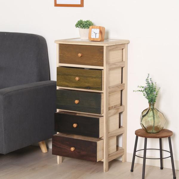 不二貿易（Fuji Boeki） チェスト 幅40cm 5段 桐製 マルチカラフル