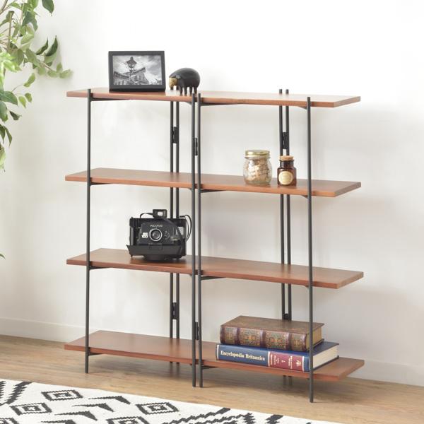 東谷 オープンシェルフ 4段ワイド 天然木棚板 エスニック調