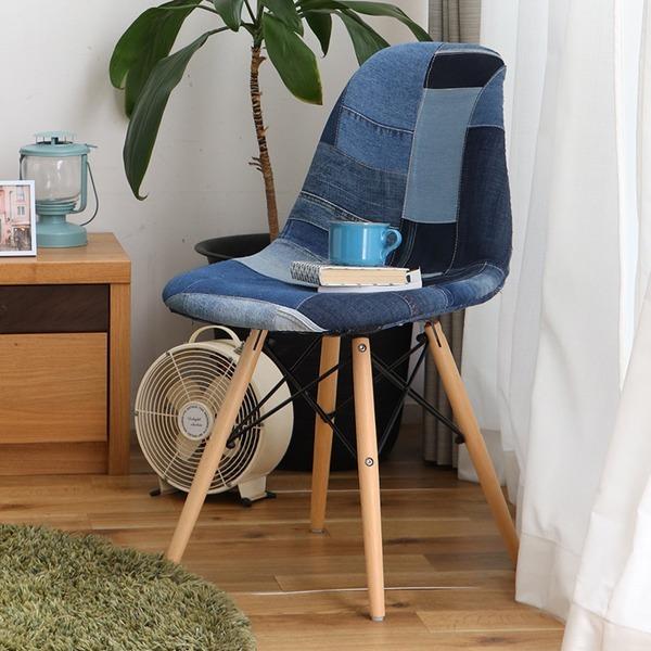 デニム ジーンズ バッチワーク チェア イス オフィス キャスター ヴィンテージ 東馬（Tohma） チェア 座面高44cm デニム パッチワーク 木製 イームズ