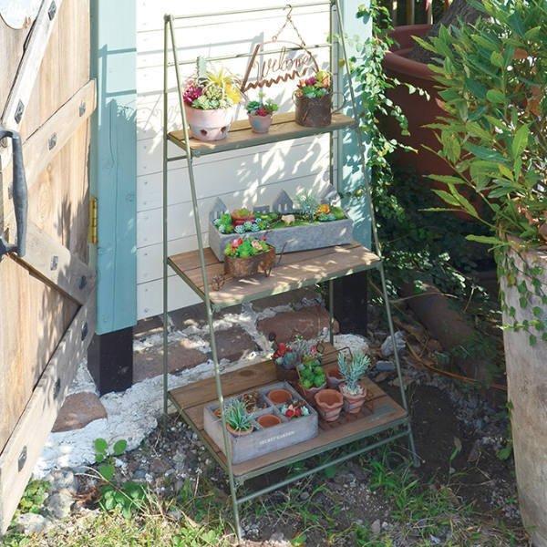 ガーデンラック プランタースタンド フォールディング3ステップスタンド アンティーク加工 フラワースタンド 3段 木製 花台 園芸 スタンド 屋外 インテリアパレットヤフー店 通販 Yahoo ショッピング