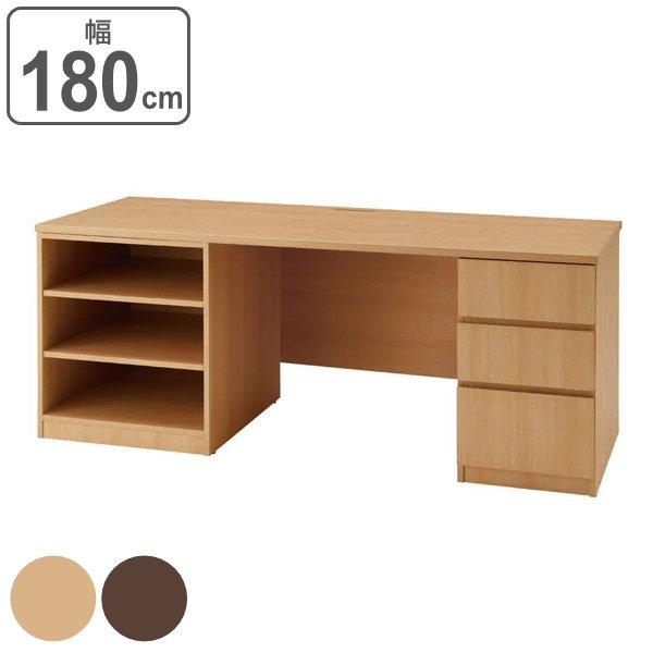 木目調デスク 上部棚付き 3引き出し 法人限定） デスク 幅180cm 木目調 引き出し 3段 収納 ラック オフィス