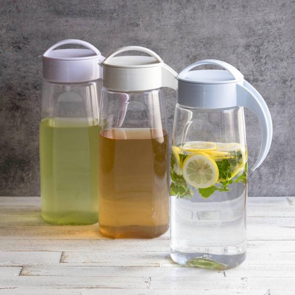 サイズ/約幅15.6×奥行10.6×高さ31.5cm重量/約324g容量/約2.2L内容量/1個材質/本体：AS樹脂ハンドル付きフタ・キャップ：ポリプロピレンパッキン：シリコーンゴム種類/ミルクホワイト、ソフトパープル、ライトブルー生産国/...