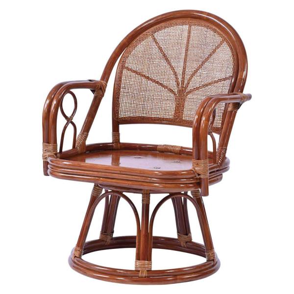籐製★回転チェア(360度)★アンティーク 籐 回転チェア ラタン製 クッション付 座面高40cm （ ラタン