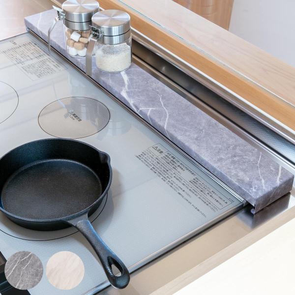 サイズ/約幅79×奥行9×高さ3.7cm内容量/1台材質/本体：スチール（エポキシ樹脂粉体塗装）保護クッション：シリコン種類/ホワイト、グレー生産国/中国製耐熱温度/200度耐荷重/約5kg●置くだけで掃除がしにくい排気口部分を汚れからガー...