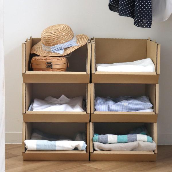 収納ボックス スタッキングコンテナ M 6個セット 収納ケース コンテナ ダンボール製 （ 収納 ボックス ケース ダンボール 紙 小物収納 日本製 クローゼット ）