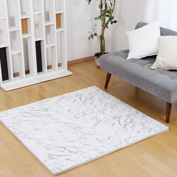 ジョイントマット 大判 抗菌加工 約60×60cm 厚さ約20mm 大理石柄 4枚入り ふち付き （ タイルカーペット カーペット フロアマット 防音マット ）