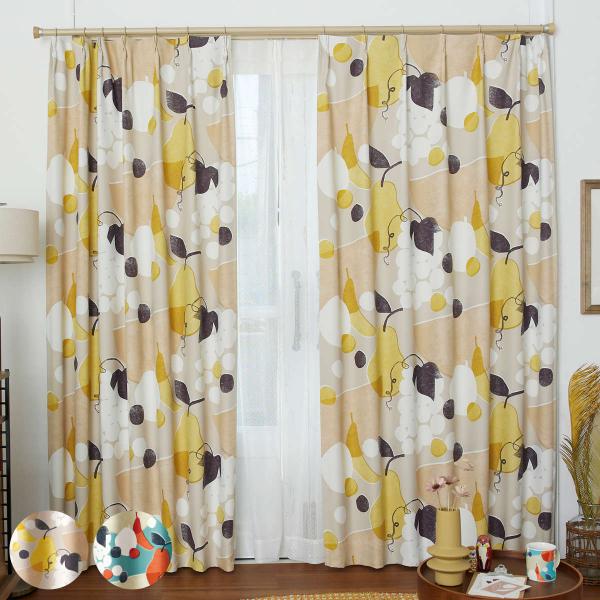 新品✨未開封 カーテン ドレープカーテン 果物柄 100×225 洗濯機で洗える スミノエ カーテン 遮光2級 フルーツフルーツ 100×178cm