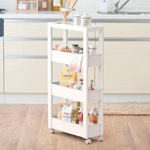 サイズ/約幅17×奥行45×高さ85cmワゴン内寸（凸部除く）約幅12.8×奥行40.3×高さ8.8cm重量/約1.93kg内容量/1台付属品：キャスター（4個）、別売りストッカー取り付け可能な連結パーツ（4個）材質/本体：ポリプロピレンキ...