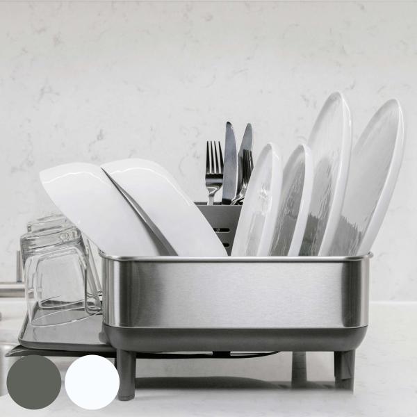 simplehuman 水切りラック コンパクトスチールフレームディッシュラック 正規品 （ シンプルヒューマン ステンレス シンク上 水切りかご 水切りバスケット ）