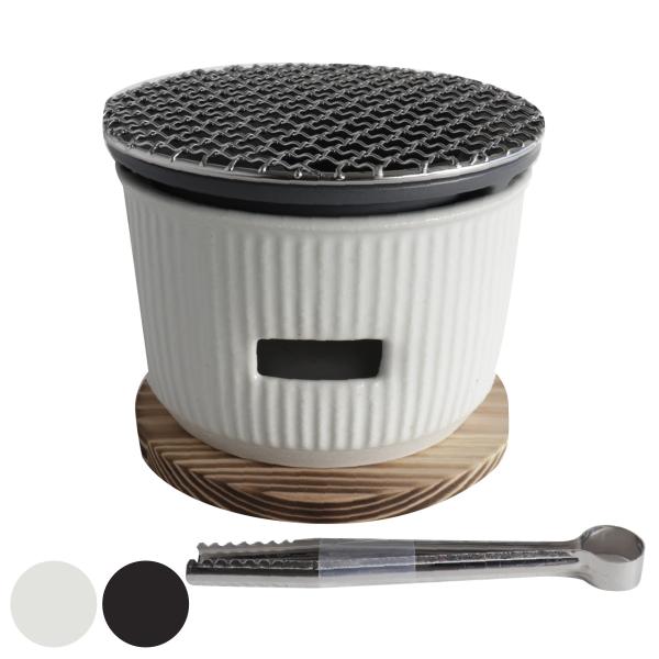 サイズ/約高さ14cm直径：約15cm本体：約直径15×高さ9.8（内側深 9）cm焼き網：約直径15cm鍋敷き：約直径15×高さ1.5cmトング：約全長19.5cm内容量/1セット付属品：本体、インナー、焼き網、鍋敷き（丸）、トング材質/...