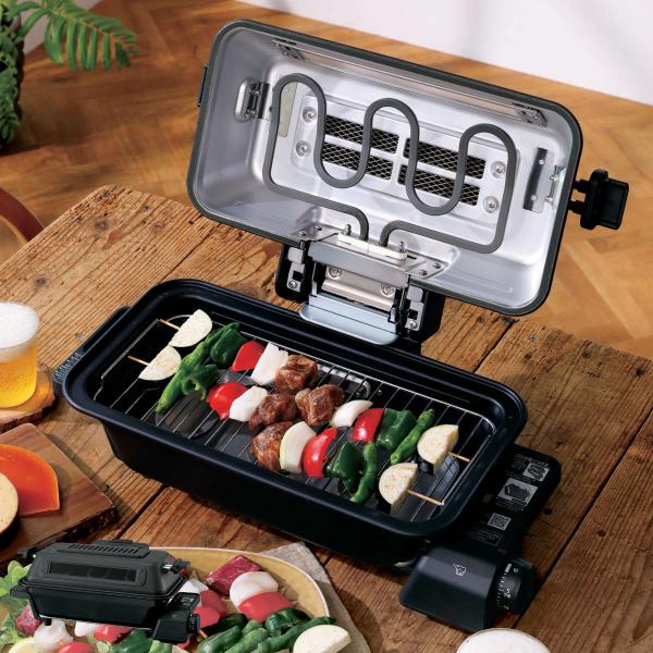 サイズ/約幅49.5×奥行27×高さ19.5cm焼き網の寸法：約35×17cm重量/約4.6kg内容量/1個付属品：魚取器生産国/中国製電源/交流100V　50/60Hｚ消費電力/1100Wコードの長さ/1.4ｍ●魚も肉も野菜も、これ一台で...