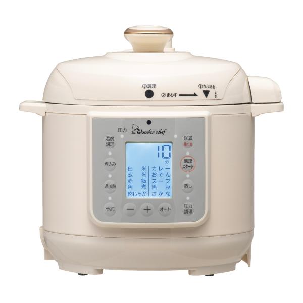 サイズ/外寸：約幅31×奥行27.5×高さ28cm内鍋：約直径18×高さ11.5cm重量/約3.6kg容量/最高水位線：約2L豆るい線：約1L内容量/1セット電気圧力鍋・内鍋・計量カップ・しゃもじ・おたま・ガラス蓋・蒸しす・お掃除ピン・取扱...