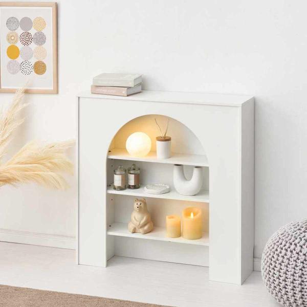 サイズ/約幅80×奥行20×高さ80cm内容量/1台付属品：可動棚2枚材質/合成樹脂化粧繊維板（メラミン樹脂）生産国/中国製天板耐荷重/5kg棚板1枚あたり耐荷重/固定棚：3kg可動棚：2kg組立状態/完成品●アーチ型のデザインが印象的な大...