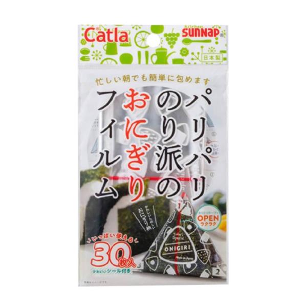 サイズ/約横14×縦22cm内容量/30枚材質/フィルム：ポリプロピレン・ポリエチレンシール：紙生産国/日本製耐熱温度/80度耐冷温度/-10度●パリパリのりが楽しめるおにぎりフィルムです。●忙しい朝でも簡単に包めます。●いっぱい使える30...