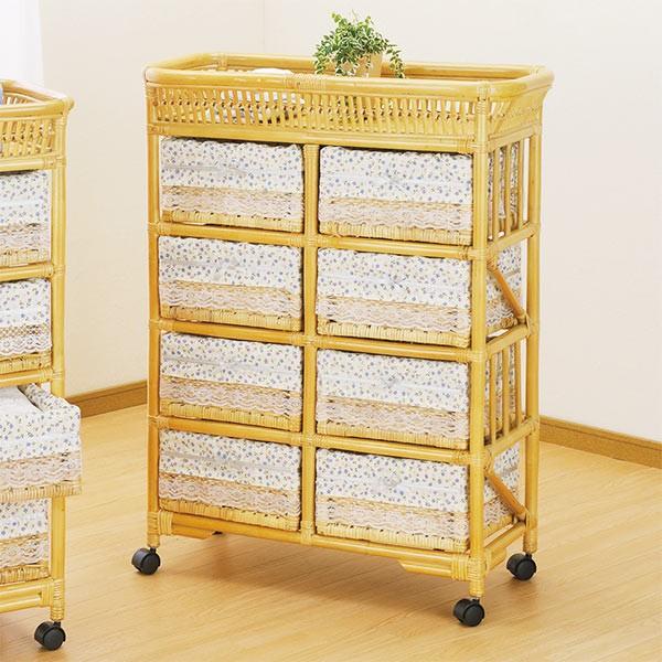 ラタンチェスト 4段2列 ランドリーチェスト 籐家具 幅78cm