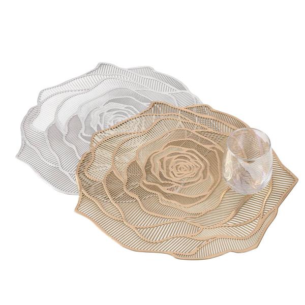 サイズ/約横38×縦34cm厚さ：約0.1cm重量/約96g内容量/1枚材質/PVC種類/シルバー、ゴールド生産国/中国製耐熱温度/85度食器洗い乾燥機/使用不可電子レンジ/使用不可●優雅な花模様のレースと上品な輝きが魅力の「フラワーレース...