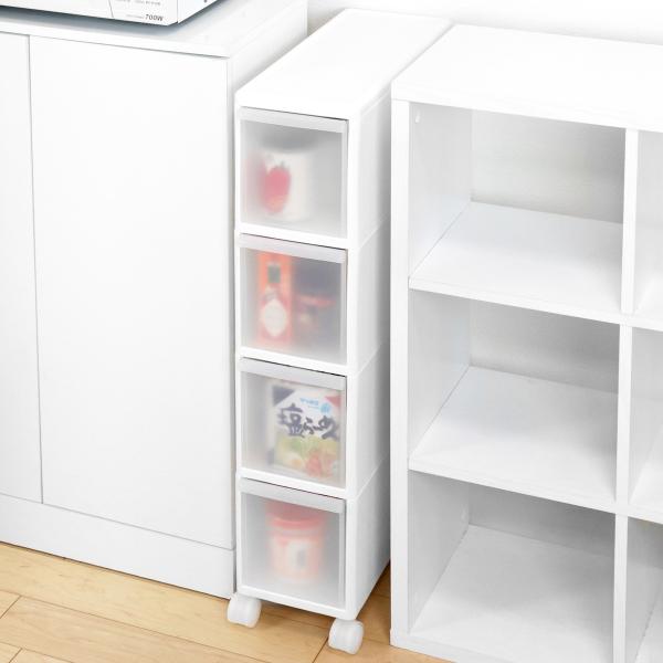 サイズ/約幅17×奥行46.5×高さ83cm重量/約4.8kg内容量/1台材質/本体・引き出し：ポリプロピレン生産国/日本製引き出し段数/4段キャスター/付きアジャスター/なし（別売り）引き出し1段あたり耐荷重/約5kg天板耐荷重/約2.5...