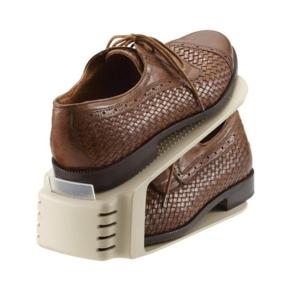 サイズ/約幅10×奥行26×高さ13.5cm重量/約165g内容量/6個入り材質/本体：ポリプロピレンストッパー：EVA樹脂生産国/日本製●靴の収納量を2倍に増やすことができるくつホルダーです。●紳士靴にも対応しているワイドタイプ6個入りで...