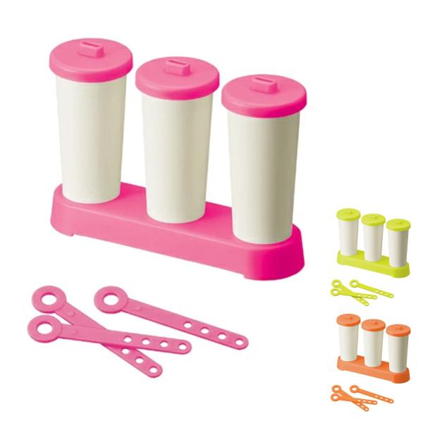 サイズ/約幅16×奥行5×高さ13cm組立時内容量/1個材質/本体：エストラマーフタ・ベース・スティック：ポリプロピレン種類/ピンク、グリーン、オレンジ生産国/日本製パーツ別耐冷温度/本体：-40度、フタ・ベース・スティック：-20度●水筒...