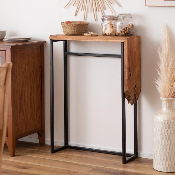 サイズ/約幅60×奥行18.5×高さ80.5cm内容量/1台材質/天然木(チーク)スチール(粉体塗装)オイル仕上生産国/インドネシア製耐荷重/静的耐荷重：約20kg組立状態/完成品梱包サイズ/幅63×奥行23×高さ84cmお届け梱包数/1個...