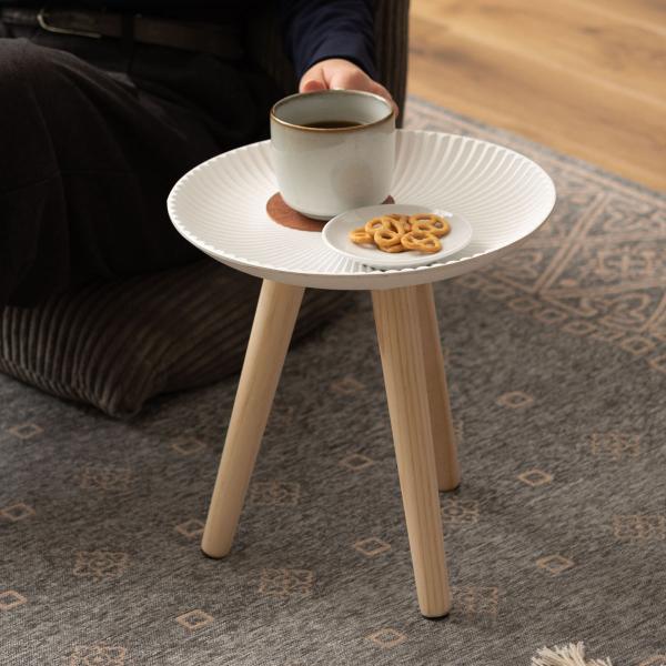 サイズ/約高さ29.5cm直径：約29.5cm重量/約1kg内容量/１台材質/繊維版、天然木（パイン）、ラッカー塗装生産国/中国製耐荷重/約3kg組立状態/お客様組立品●放射状に広がる繊細なラインが美しい、白を基調としたシンプルデザインのト...