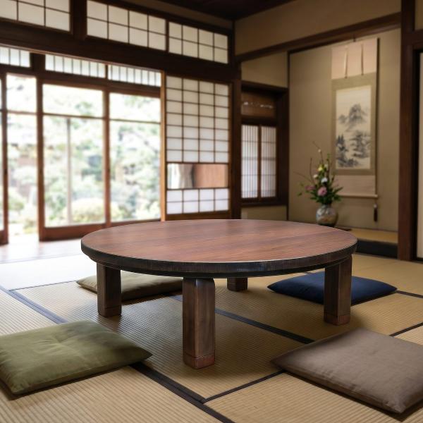 座卓 直径120cm 継脚付き 折れ脚 家具調こたつ プレーヌ ウォールナット 木製 日本製 （ こたつ コタツ こたつテーブル 円卓 高さ調節 折りたたみ 円形 ）