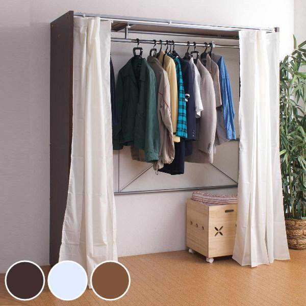 サイズ/約幅128〜205×奥行55×高さ181cm重量/約28kg内容量/1台材質/フレーム：スチール（エポキシ樹脂粉体塗装）側板：ポリエステル化粧繊維板カーテン：ポリエステル65％・綿35％種類/ダークブラウン、ホワイト、ナチュラル生産...