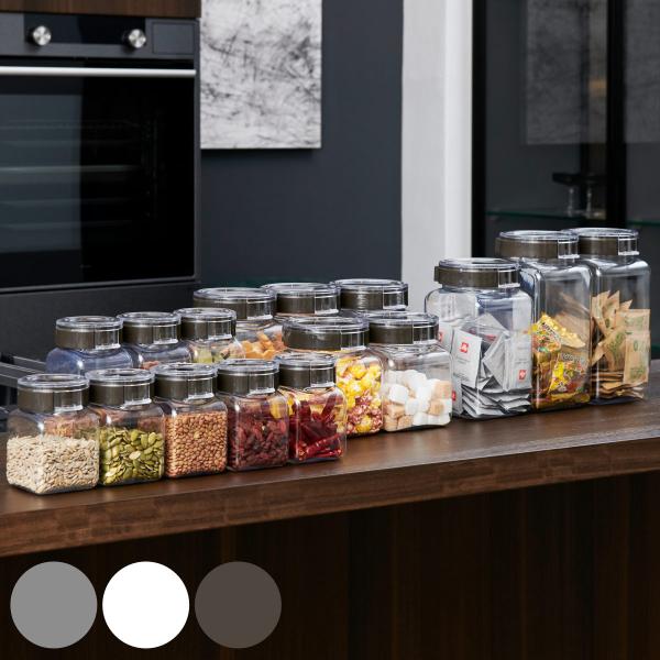 （限定カラーグレー） 保存容器 フレッシュロック 300ml 800ml 各3個セット 計量スプーン付き （ キッチン収納 キャニスター 調味料入れ ストッカー 密閉 ）