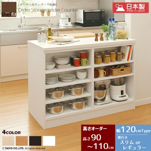 カウンター下収納 薄型 奥行30 or 18 日本製 オーダー (幅120cm／高さ