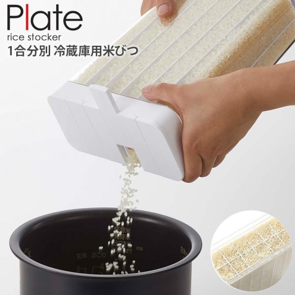 Plate(山崎実業) 米びつ 冷蔵庫用 スリム おしゃれ 分割 1.8kg 12合