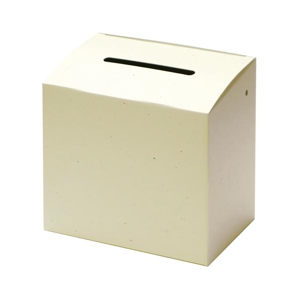 外寸：幅180×奥110×高180mm重量：80ｇ投入口サイズ：縦10×横100mm材質：薄口段ボール（古紙配合）ラベル2種（募金箱、無地）各3枚付