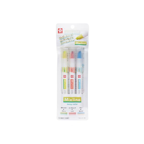 【新品】【同梱不可】5日以内発送 サクラクレパス 蛍光ペン Mixline ミックスライン 3色 セット ジューシーカラー VUK-T3A