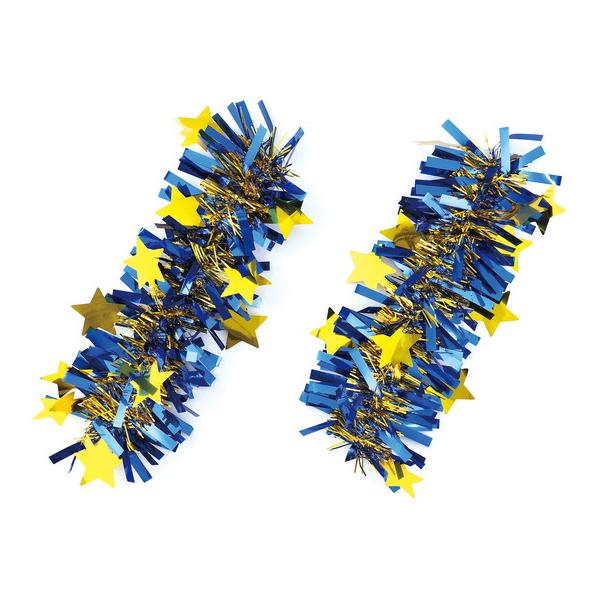 キラキラの房と星飾りがついたスナップバンドです。サイズ：205×80mmセット内容：本体のみ重量（ｇ）：20材質：PET包装形態：袋入り包装サイズ：230×10×90生産国：中国ケース購入の場合の入数：500