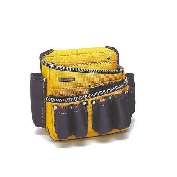 特長　出し入れしやすい斜めポケット、内ポケットには小物の納まりがよい工夫、底板には道具が安定する工夫がされた腰袋です。※写真で前のポケットが４つの方です。前ポケットが5つの方はツールバッグワイドです。違う商品ページになります。※写真は５つ写...