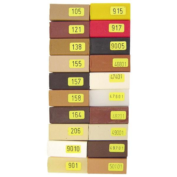 特長　コテで溶かして使用します。　色混ぜも簡単なスティックタイプ。　フィニッシュ穴や凹みキズの充填作業に。 　主成分：パラフィン油脂 　サイズ：4cmセット内容（ハードワックス品番）　105　121　138　155　157　158　164　...