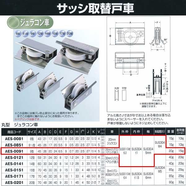 ヨコヅナ サッシ取替戸車 ジュラコン車 9型 丸 AES-0091 ヨコヅナ サッシ取替戸車 ジュラコン車 9型 丸 AES-0091