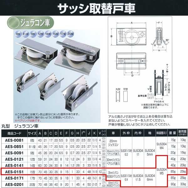 ヨコヅナ サッシ取替戸車 ジュラコン車 15型 丸 AES-0151 ヨコヅナ サッシ取替戸車 ジュラコン車 15型 丸 AES-0151