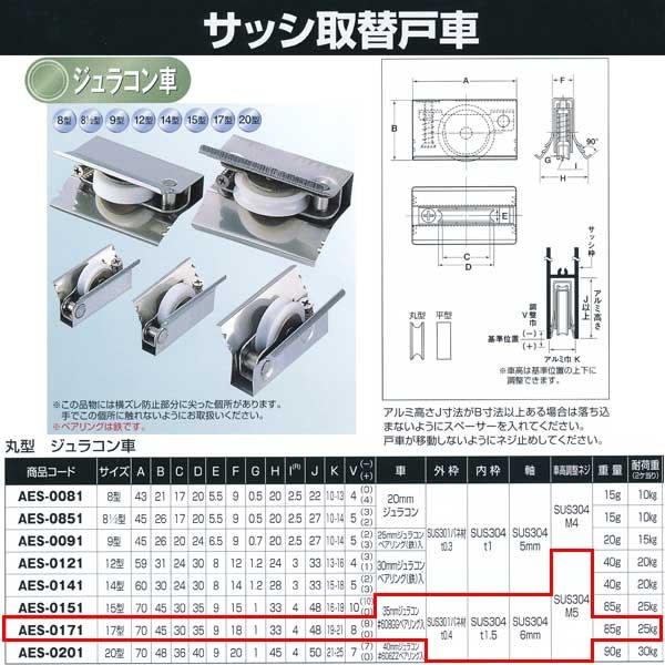 ヨコヅナ サッシ取替戸車 ジュラコン車 17型 丸 AES-0171 ヨコヅナ サッシ取替戸車 ジュラコン車 17型 丸 AES-0171