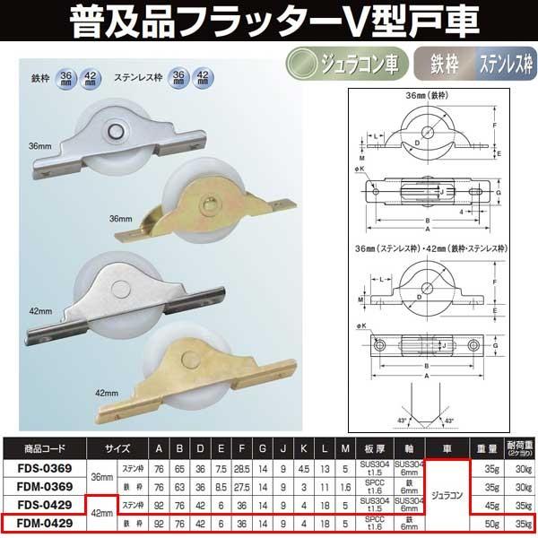 ヨコヅナ 普及品フラッター戸車 鉄枠 ジュラコン車 42 V FDM-0429