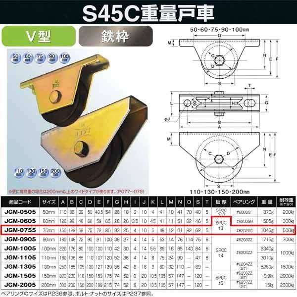 S45C重量戸車 75mm V JGM0755 ヨコヅナ - ネジ・釘・金属素材