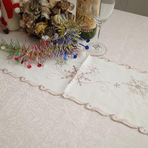 テーブルランナー クリスマス松の枝雪片テーブルランナー高級セット結婚式のテーブルの装飾テーブルランナークリスマスの装飾ホーム Color - :  Size WHH04734, 4pcs Mats 36x183cm