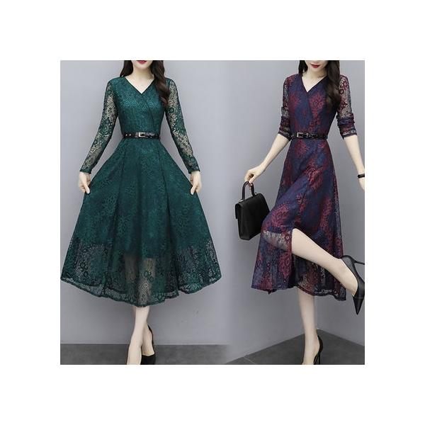 ワンピース レディース きれいめ 結婚式 ドレス レースワンピース ベルトなし 長袖 Aライン パーティードレス 上品 フォーマル ママワンピース 40代50代 Dejapan เสนอราคาและซ อญ ป นท ม ค านายหน า 0