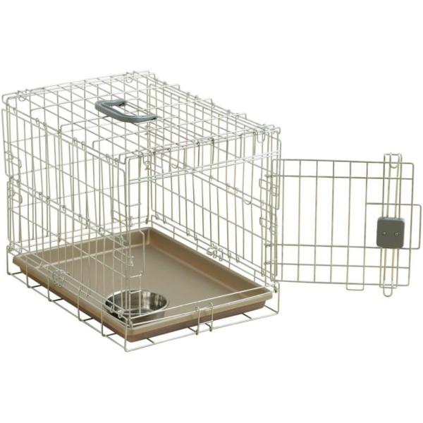 （訳あり）アイリスオーヤマ 小型犬用 折りたたみケージ  OKE-450　シルバー/ブラウン※ケージ上部の金網に数カ所の軽い錆があるため、処分価格になっています。。使用には差し支えません。※画像の食器は付属しません。※写真が下手で申し訳あり...