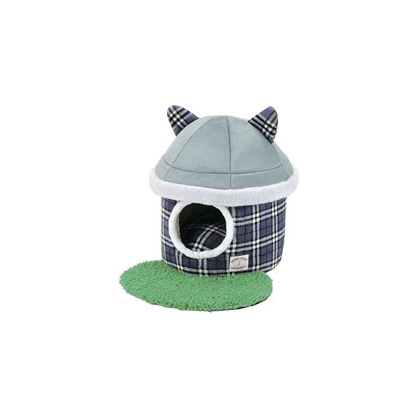 ボンビアルコン  お庭つき ねこハウス　チェックブルー柄違いの「お庭つき猫ハウス」と比べますと、「お庭付きねこハウス」（『猫』がひらかな）の方が若干薄手になります。写真が下手でごめんなさい。商品は日本の一流ペット用品ブランドの製品です。・ク...